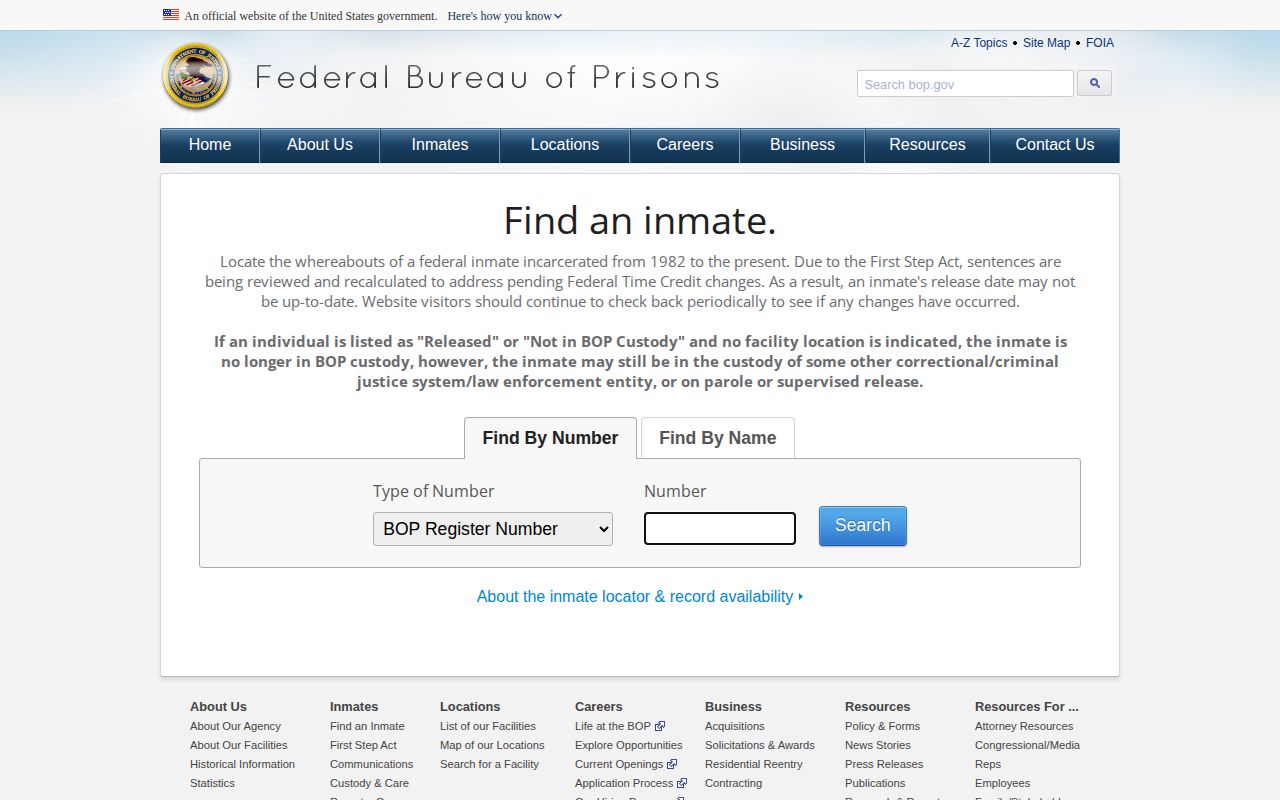 Federal Bureau of Prisons inmate locator for Pierce County federal release records