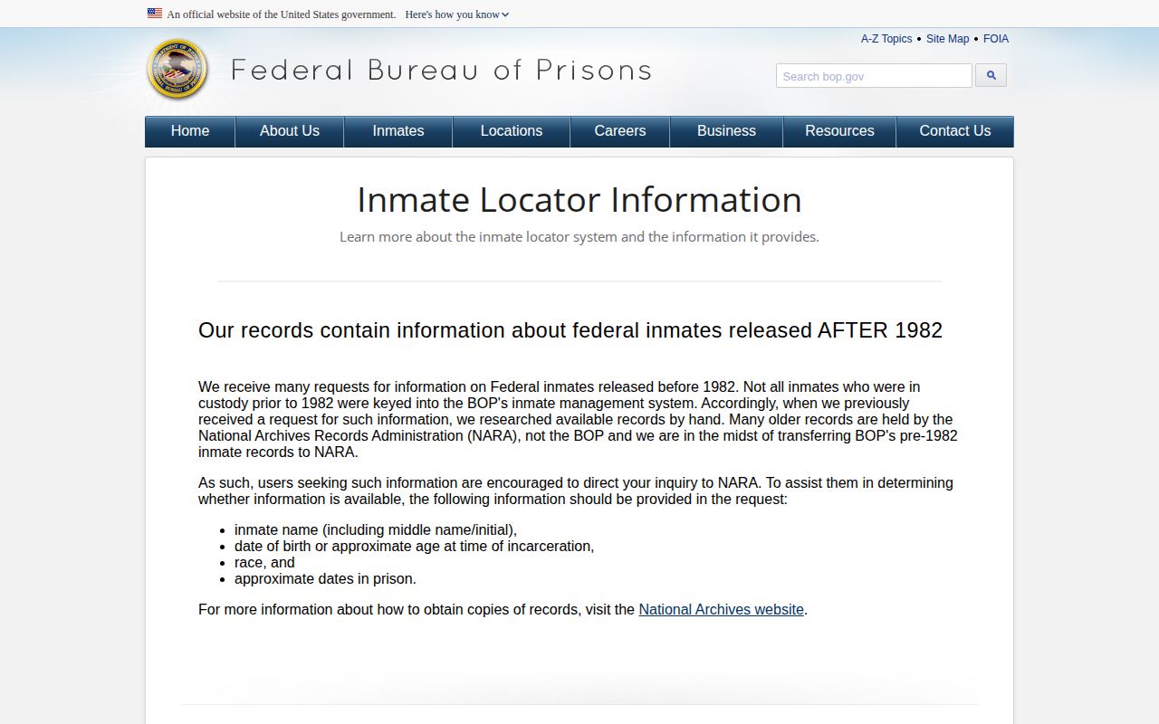 BOP explanation of past federal release dates for Pierce County searches