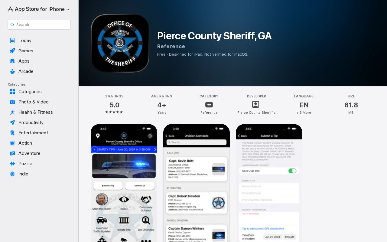 Official Apple listing for the Pierce County Sheriff Georgia mobile app