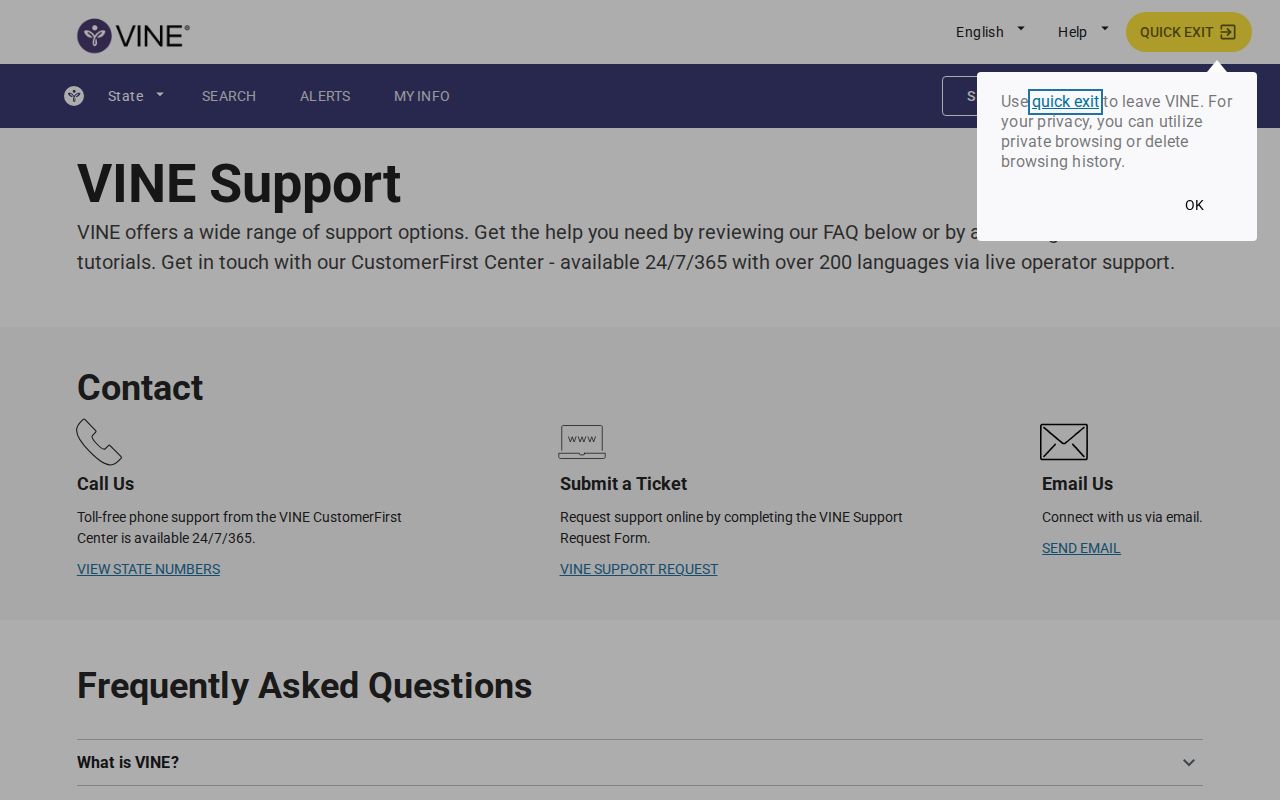 VINELink support and notification registration help